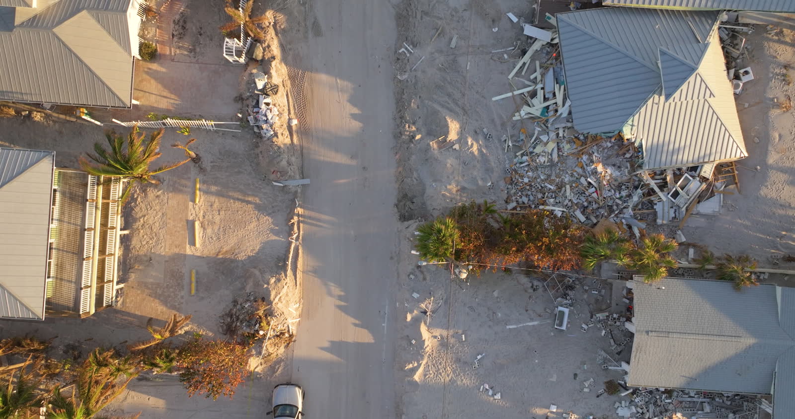 A house roof stripped of shingles by hurricane-force wind, the damage behind a denied Dunedin, FL wind damage insurance claim