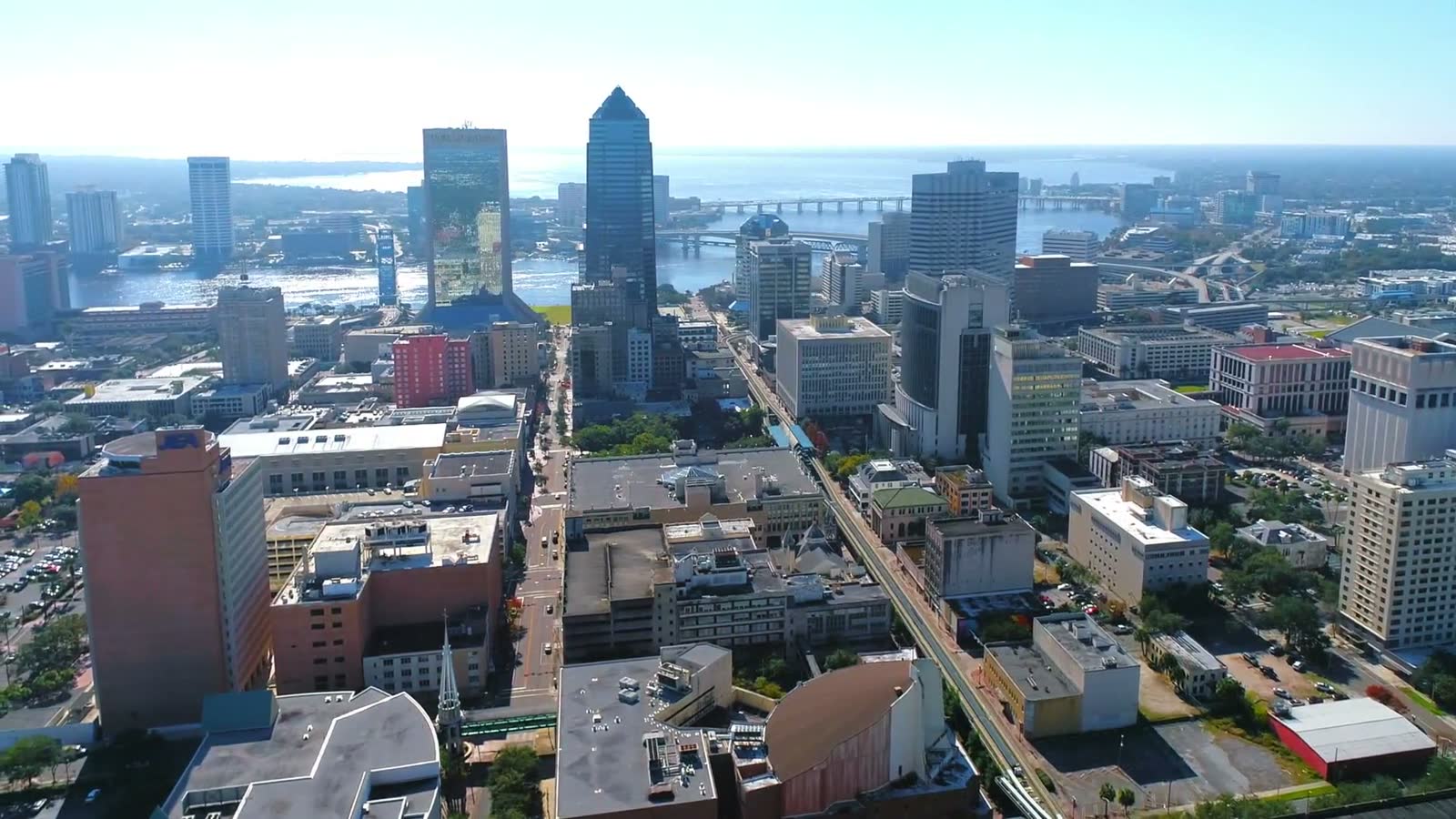 Jacksonville, FL from the air, the Florida market behind Jacksonville hurricane and property insurance claims