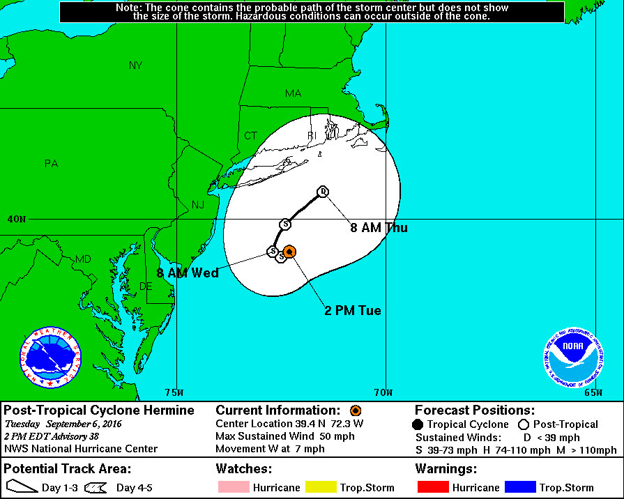 NHC five-day forecast cone as Hermine organized in the Gulf