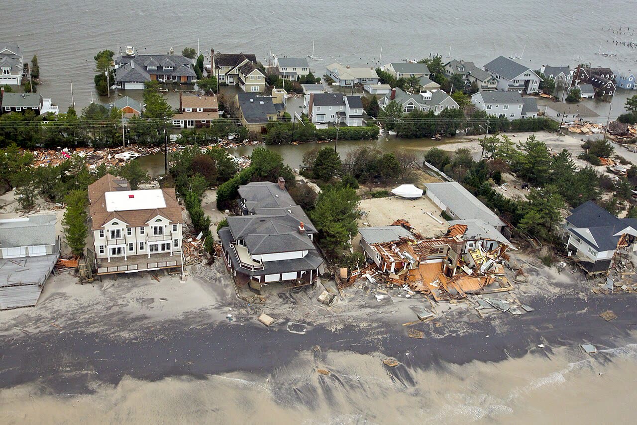 Breached and buried New Jersey shore neighborhoods seen from an Army search-and-rescue flight, October 30, 2012