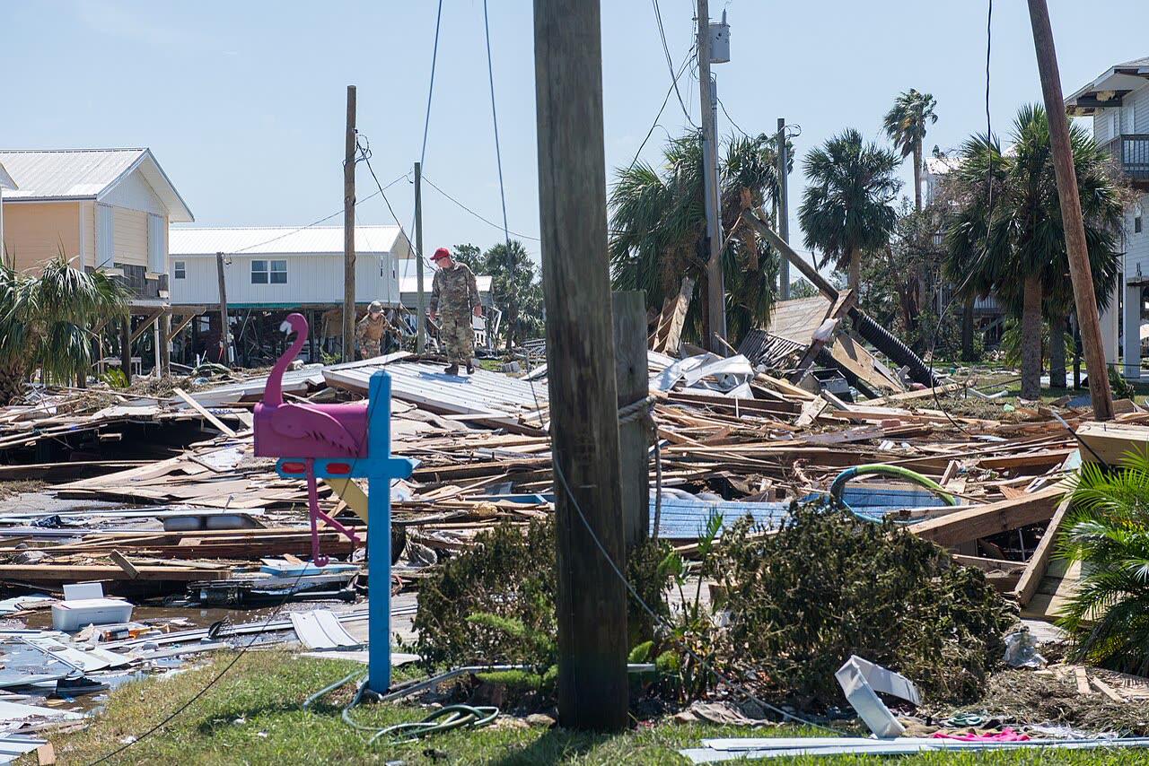 Florida National Guard clearing surge wreckage in Keaton Beach, where inundation reached 12 to 16 feet