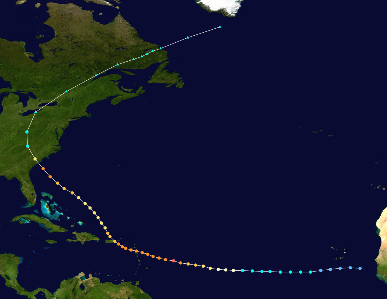 Best track of Hurricane Hugo, September 9-25, 1989, Caribbean crossings and the Sullivan's Island landfall