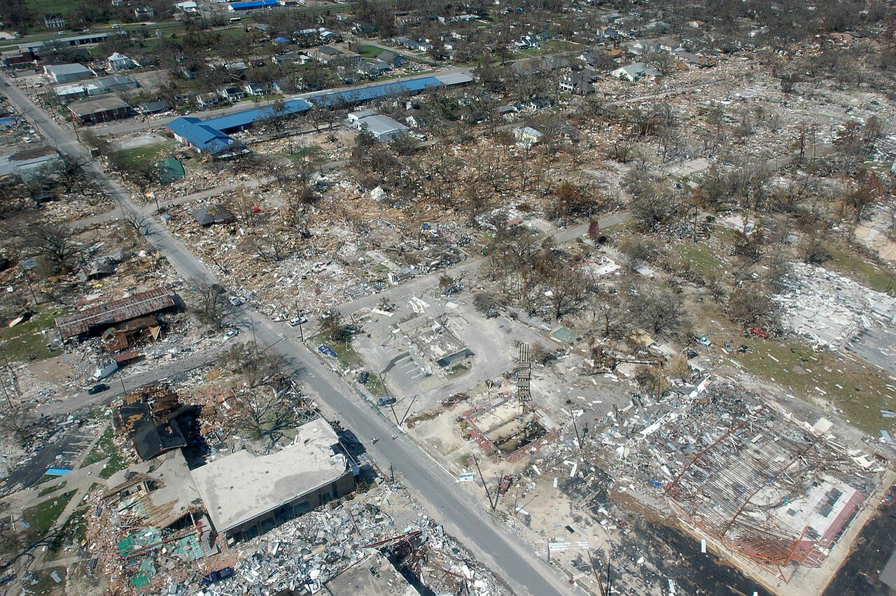 Destroyed businesses in Long Beach, Mississippi, between Pass Christian and Gulfport, where surge ran 24-28 ft