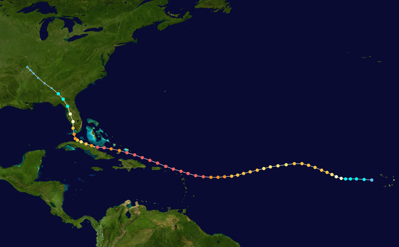 Best track of Hurricane Irma, August 30 - September 12, 2017, Caribbean, Cuba, and the double Florida landfall