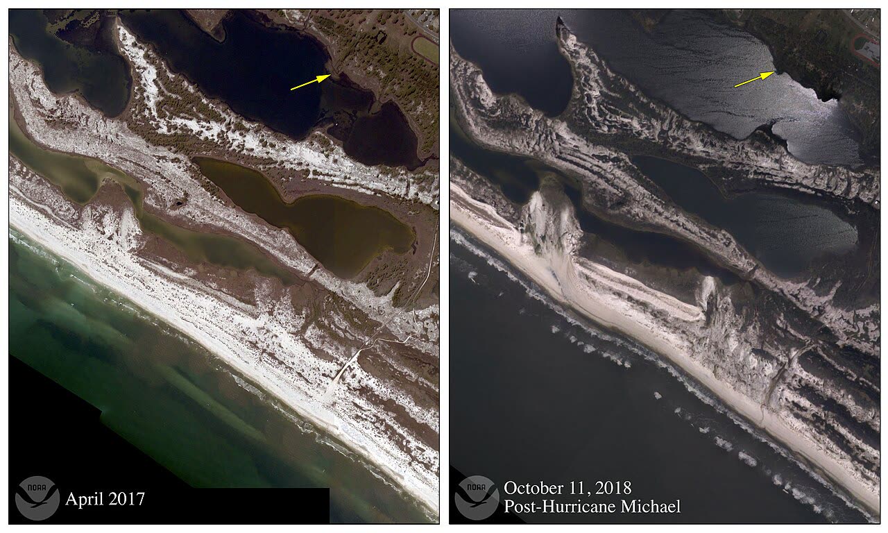 Tyndall AFB shoreline before and after the eyewall, nearly every structure on base was damaged