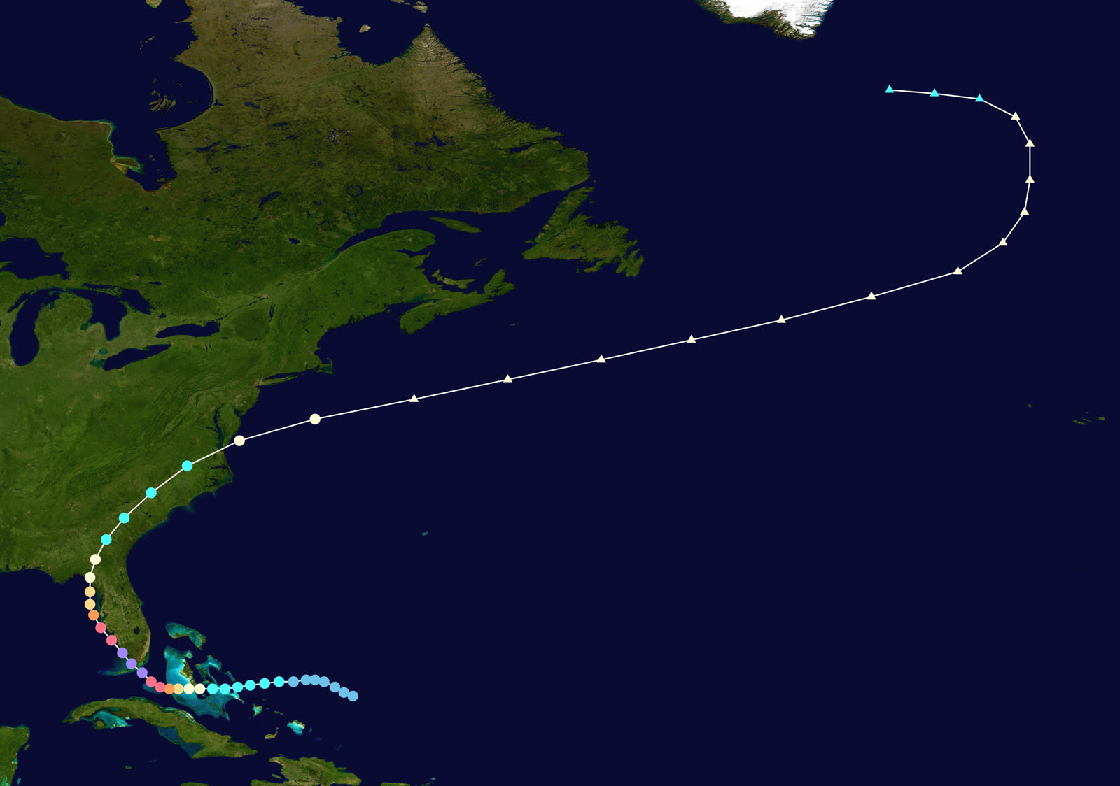 Best track of the Labor Day hurricane, August 29, September 10, 1935