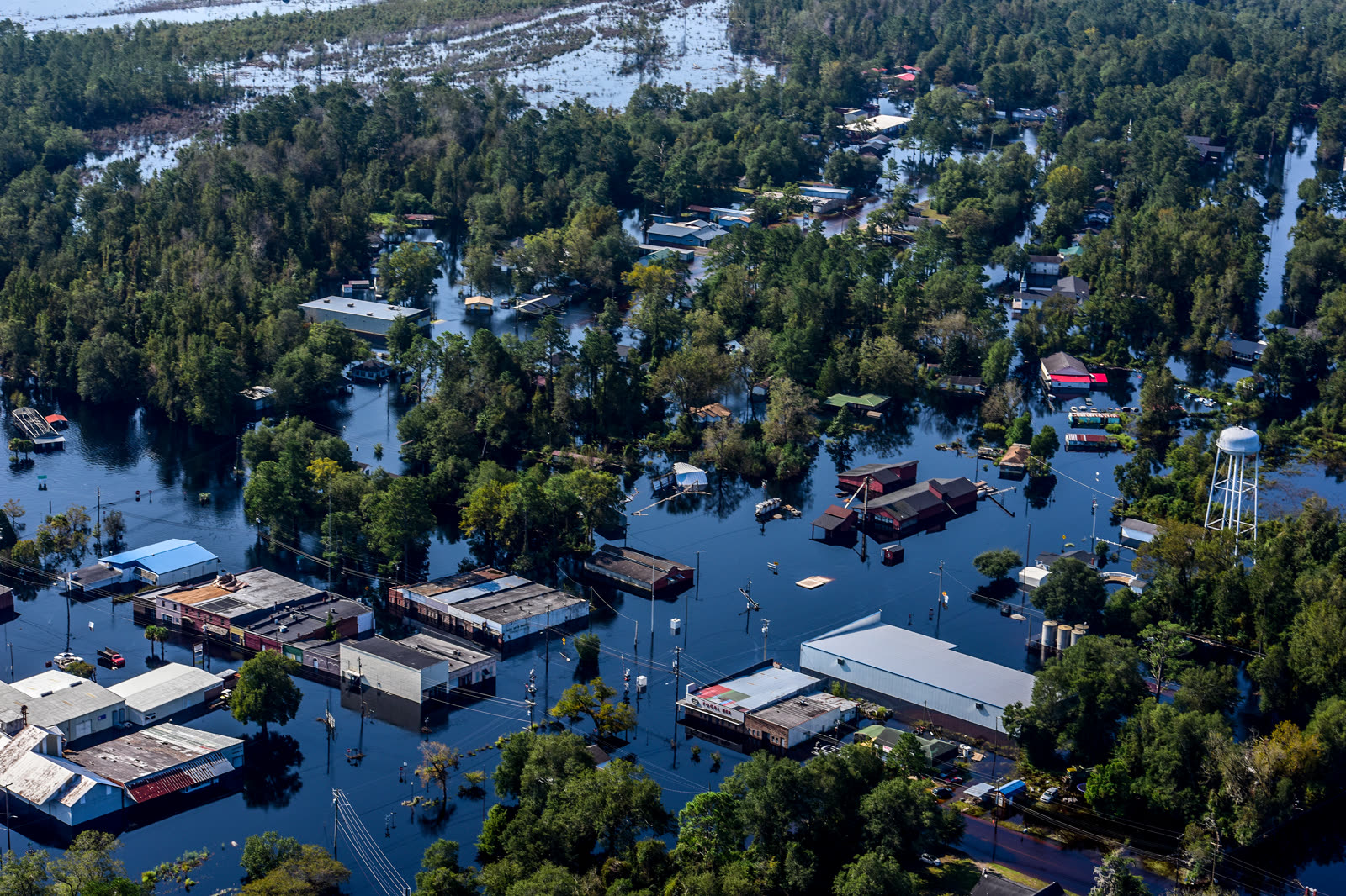 SC National Guard Black Hawk aerial of floodwater across the Nichols-Conway-Waccamaw corridor, SC