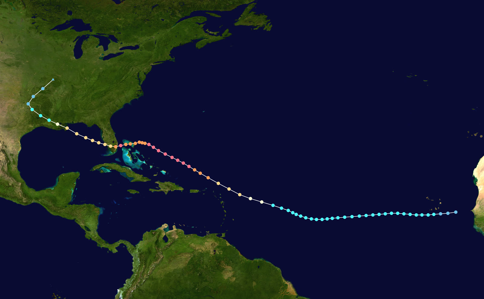 Best track of the 1947 Fort Lauderdale hurricane, September 4-21, 1947