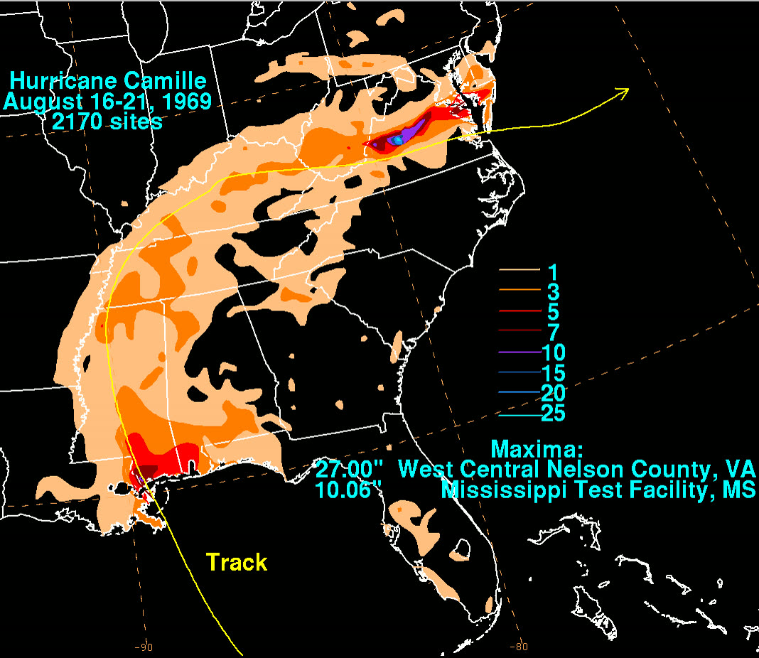 Rainfall footprint, the 27-inch overnight deluge in Nelson County, VA killed 113 people