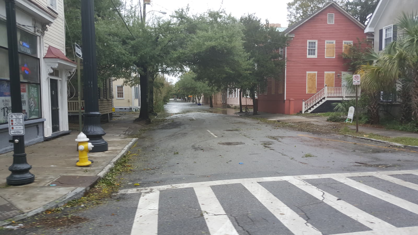 South Carolina National Guard moving through flooded Charleston streets after landfall