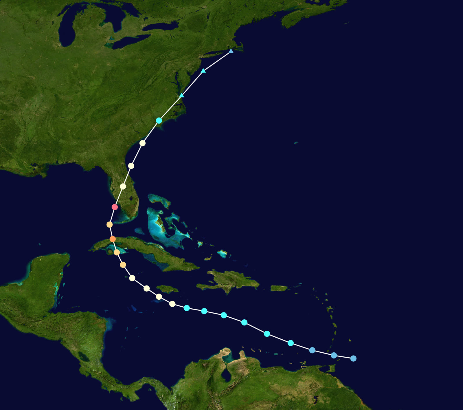 Best track and Saffir-Simpson intensity of Hurricane Charley, August 9-14, 2004