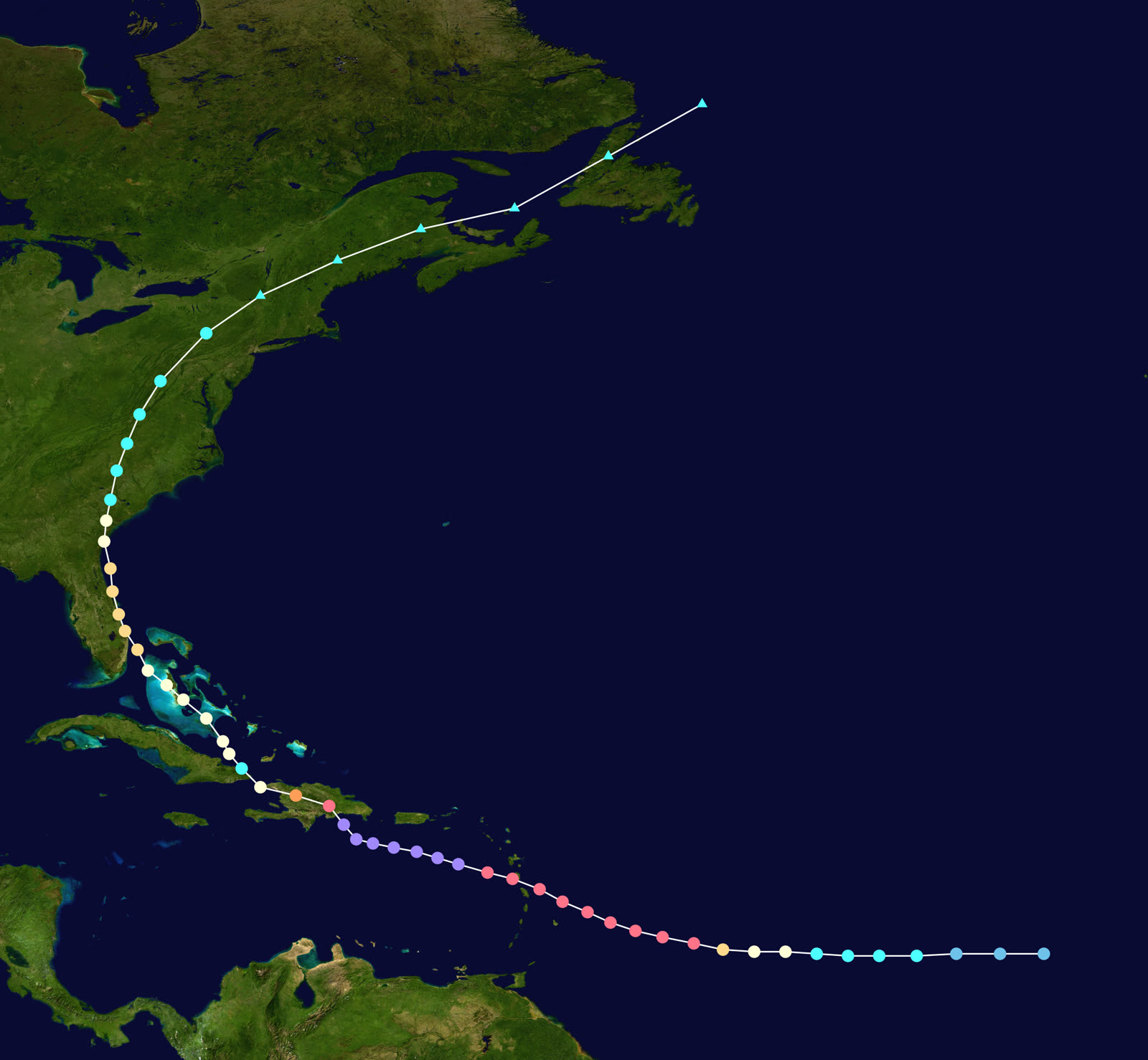 Best track and Saffir-Simpson intensity of Hurricane David, August 25-September 8, 1979