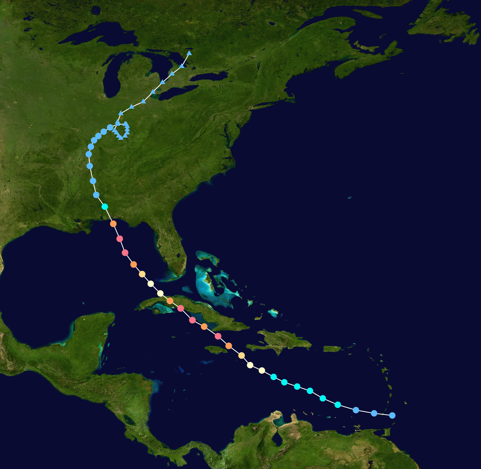 Best track and Saffir-Simpson intensity of Hurricane Dennis, July 4-13, 2005