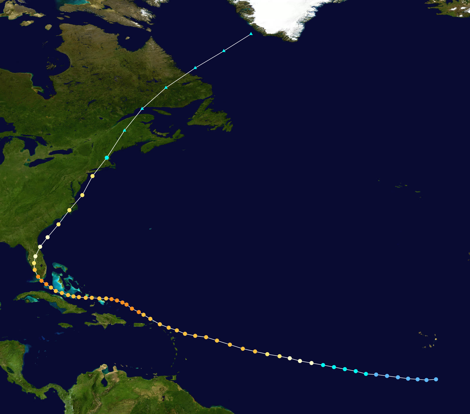 Best track of Hurricane Donna, August 29, September 13, 1960, Cape Verde to New England