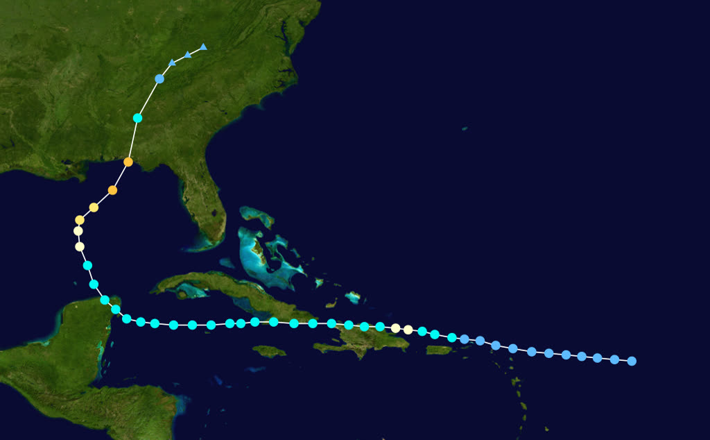 Best track of Hurricane Eloise, September 13-24, 1975 - across Puerto Rico and Hispaniola, then a Gulf run into the Panhandle