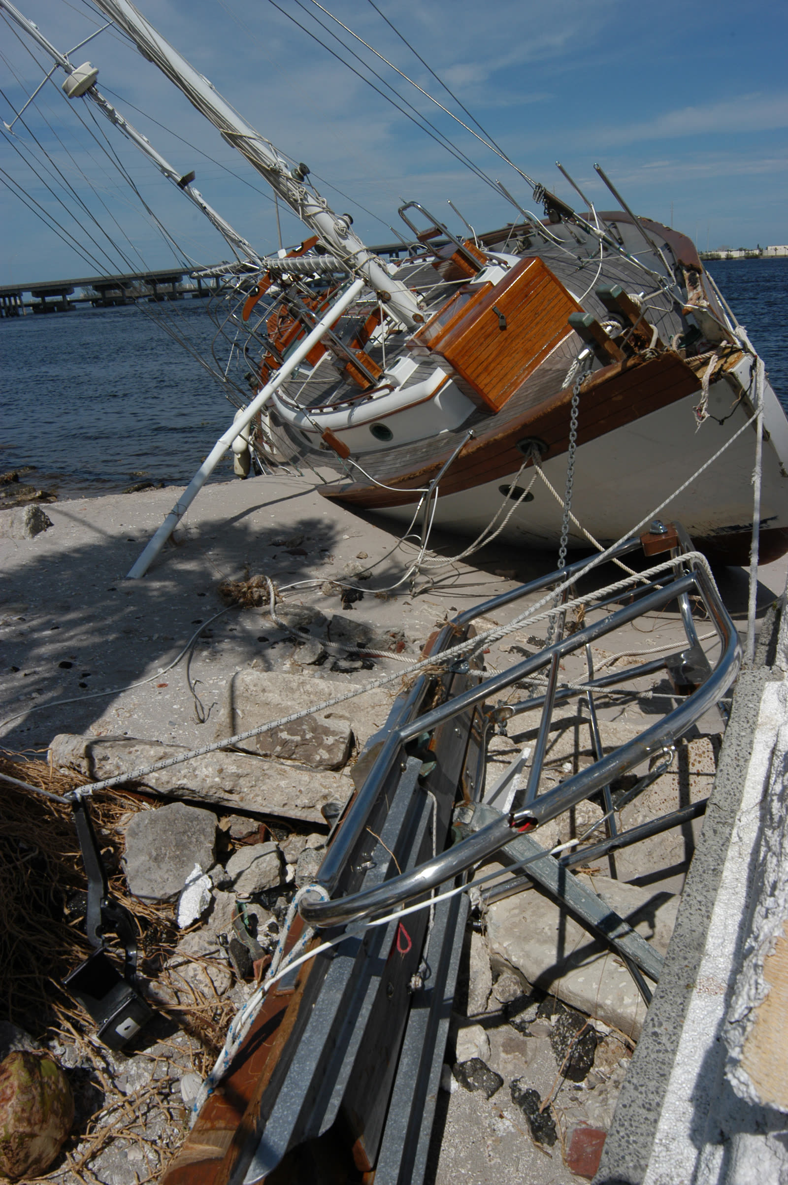 Ship wrecked by Frances at Fort Pierce, just north of the Hutchinson Island landfall point