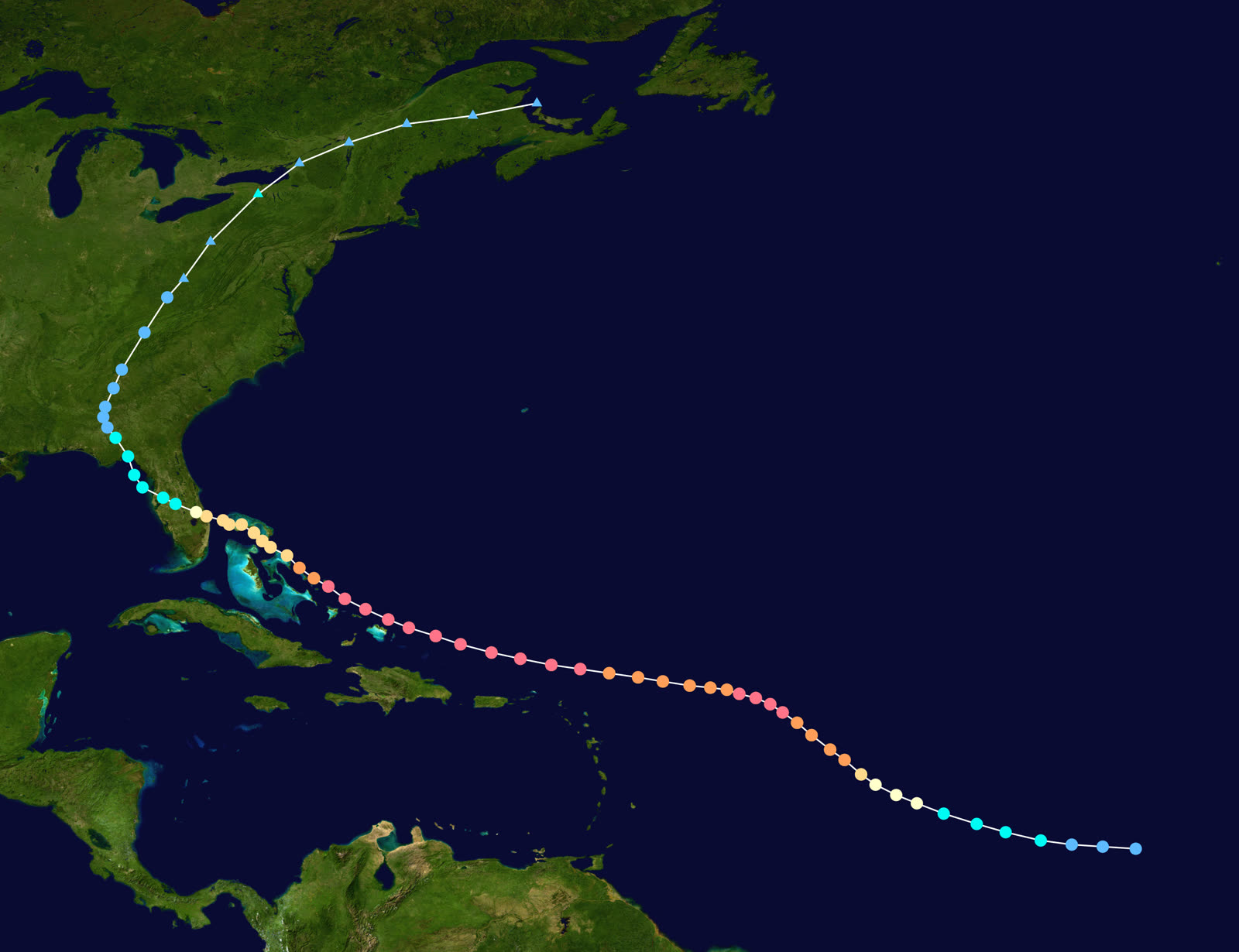 Best track and Saffir-Simpson intensity of Hurricane Frances, August 24, September 8, 2004