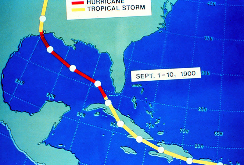 The Weather Bureau's own 1900 track chart of the hurricane's path from Cuba to Texas