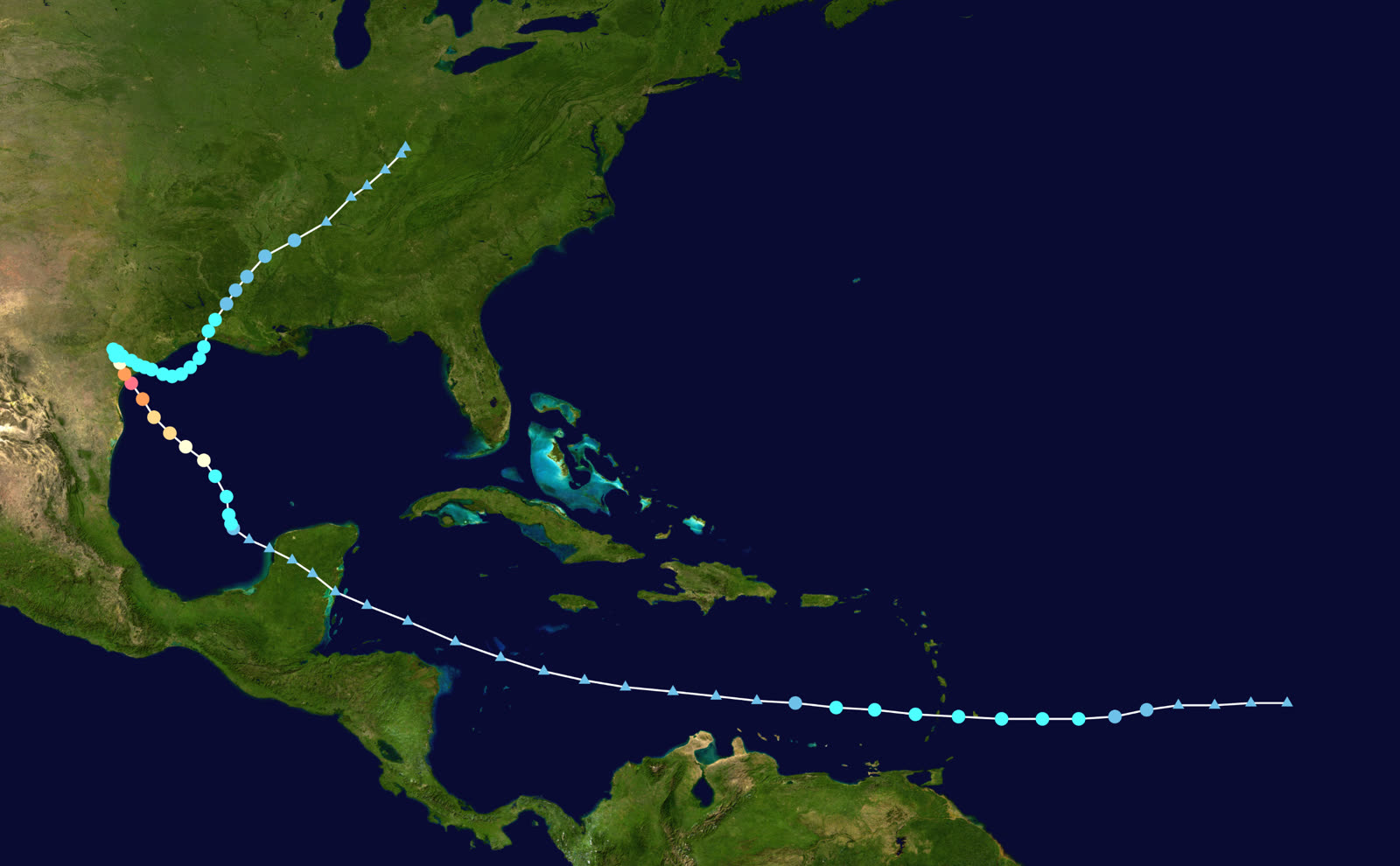 Best track of Hurricane Harvey, August 17 - September 1, 2017, including the five-day stall over Texas