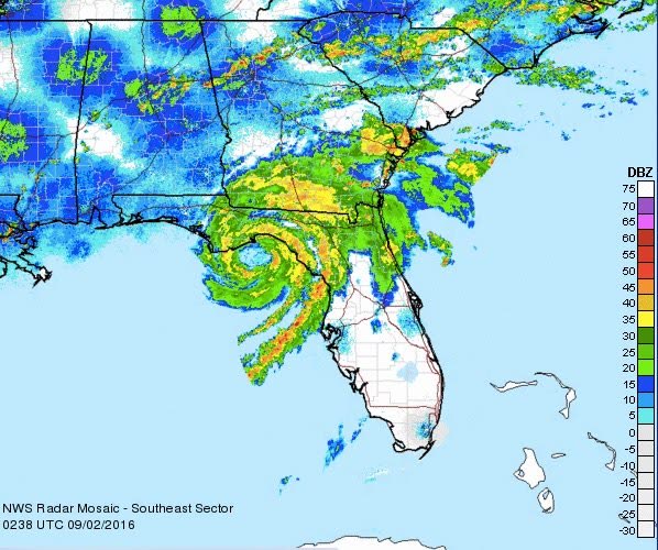Radar at 10:38 p.m. EDT September 1 as Hermine's eye approached the St. Marks coast