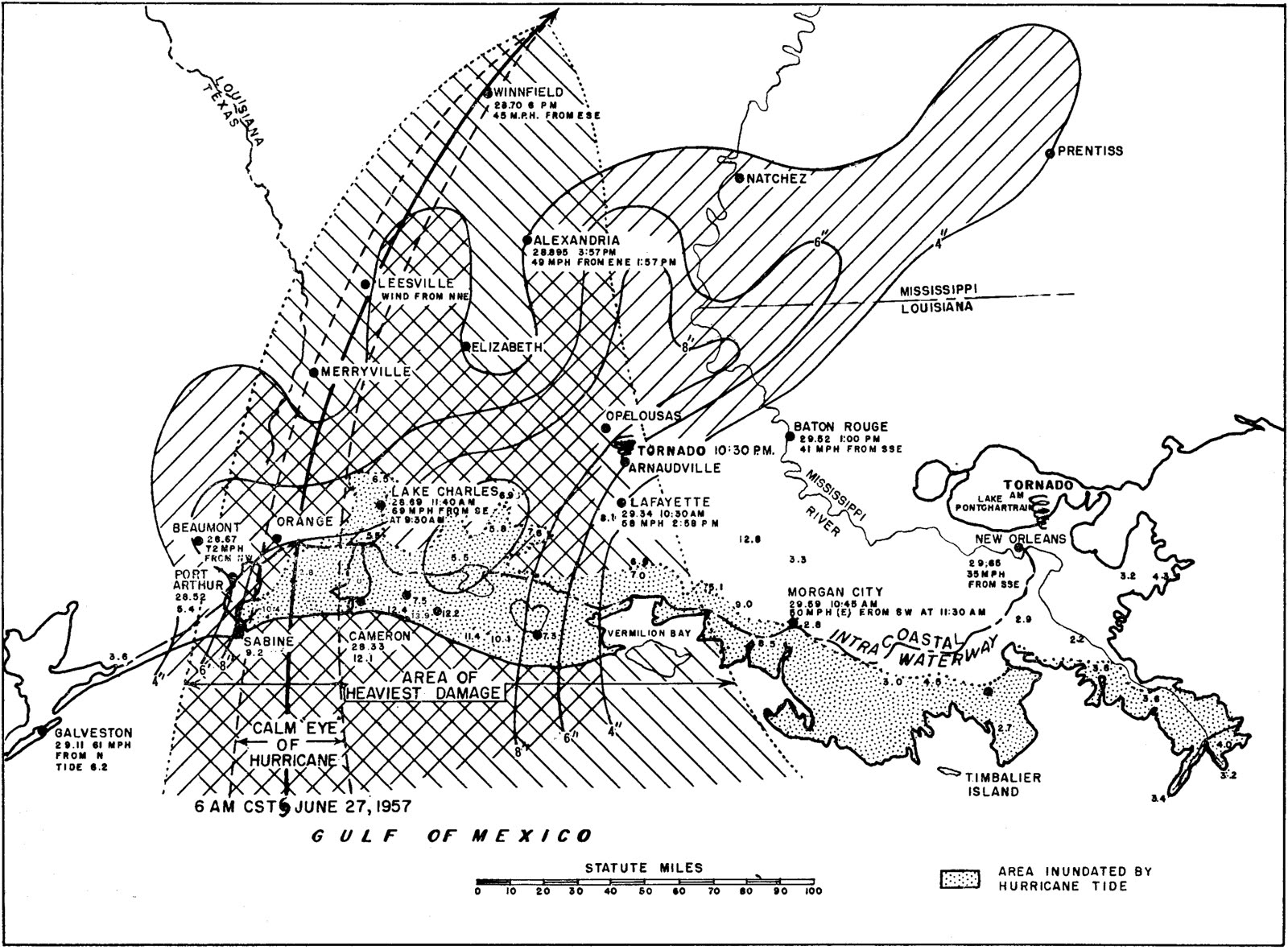 Weather Bureau landfall summary from the Monthly Weather Review account of Audrey