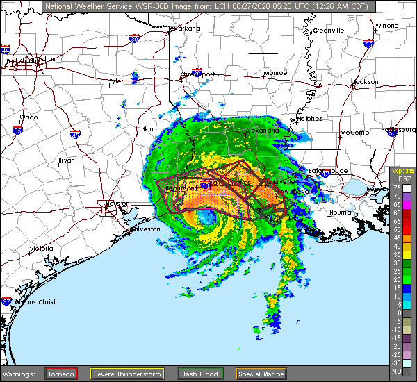 Lake Charles radar loop of Laura's Category 4 landfall, the radar itself was destroyed hours later