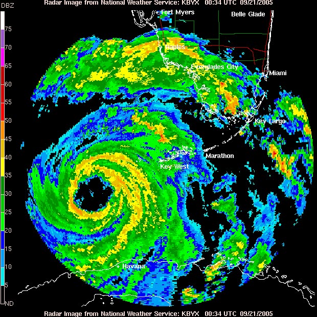 Key West radar as Rita passed south of the Florida Keys as a Category 2, September 20-21, 2005