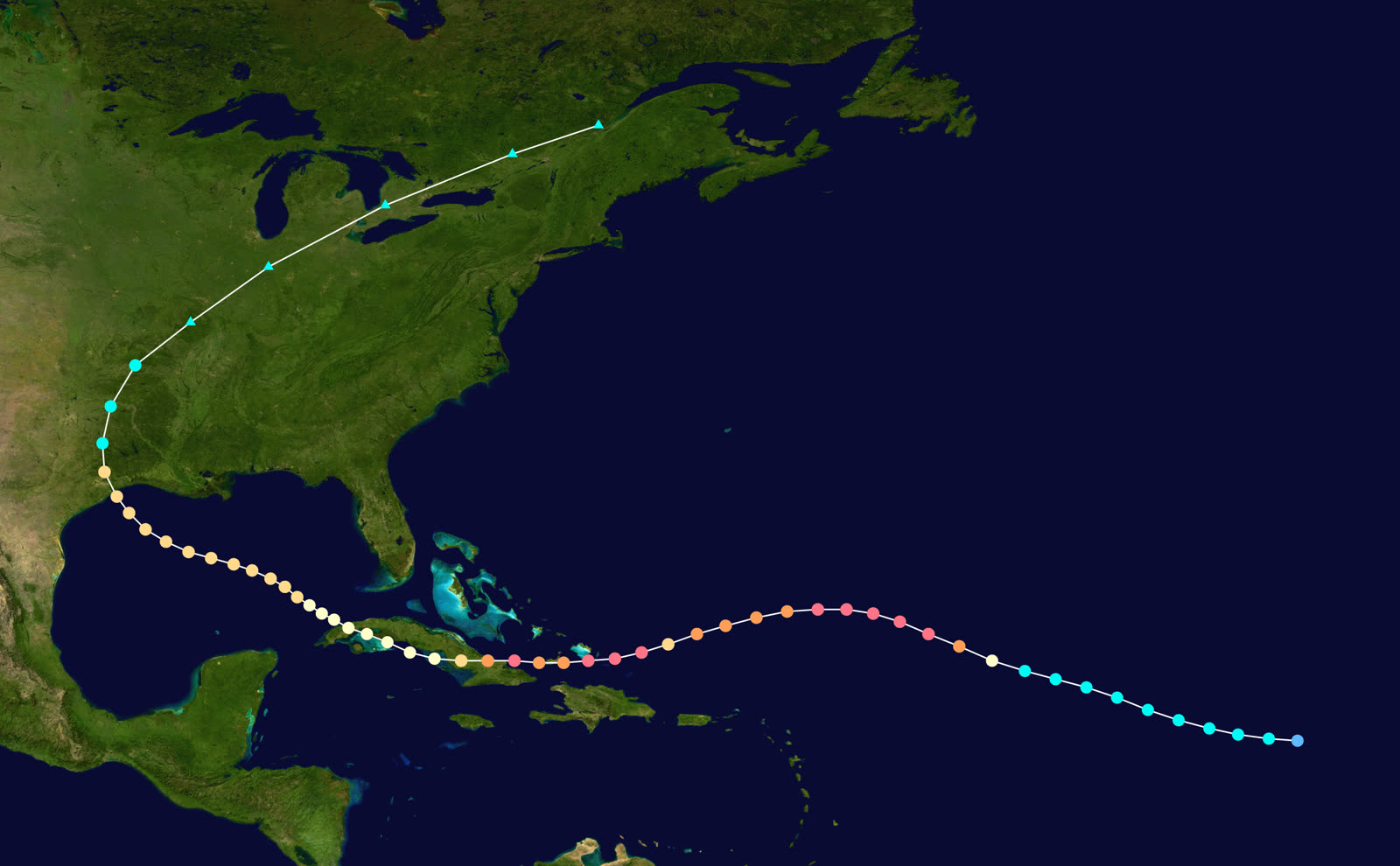 Best track and Saffir-Simpson intensity of Hurricane Ike, September 1-14, 2008