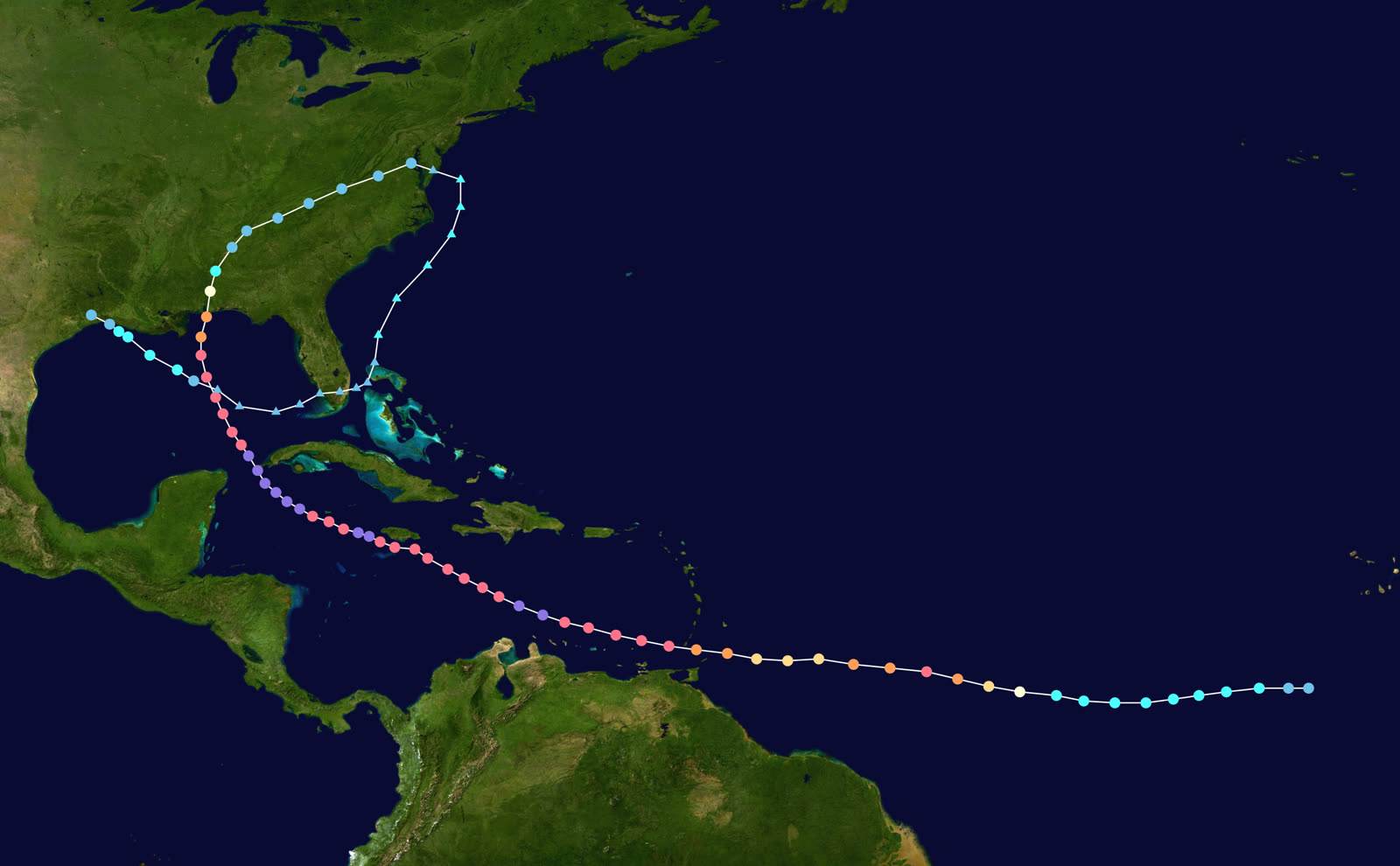 Best track of Hurricane Ivan, September 2-24, 2004, including the loop and second Gulf landfall