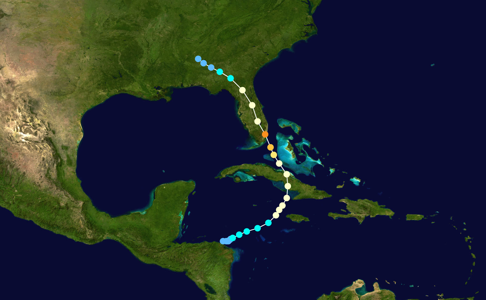 Best track and intensity of Hurricane King, October 1950