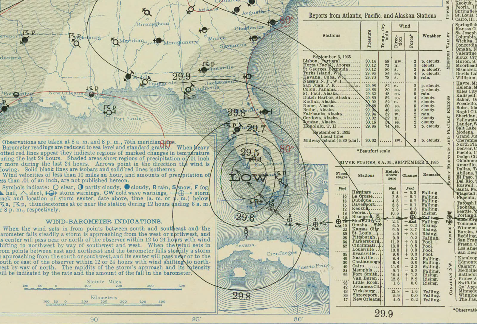 U.S. Weather Bureau surface map, September 3, 1935, the morning after the Keys landfall