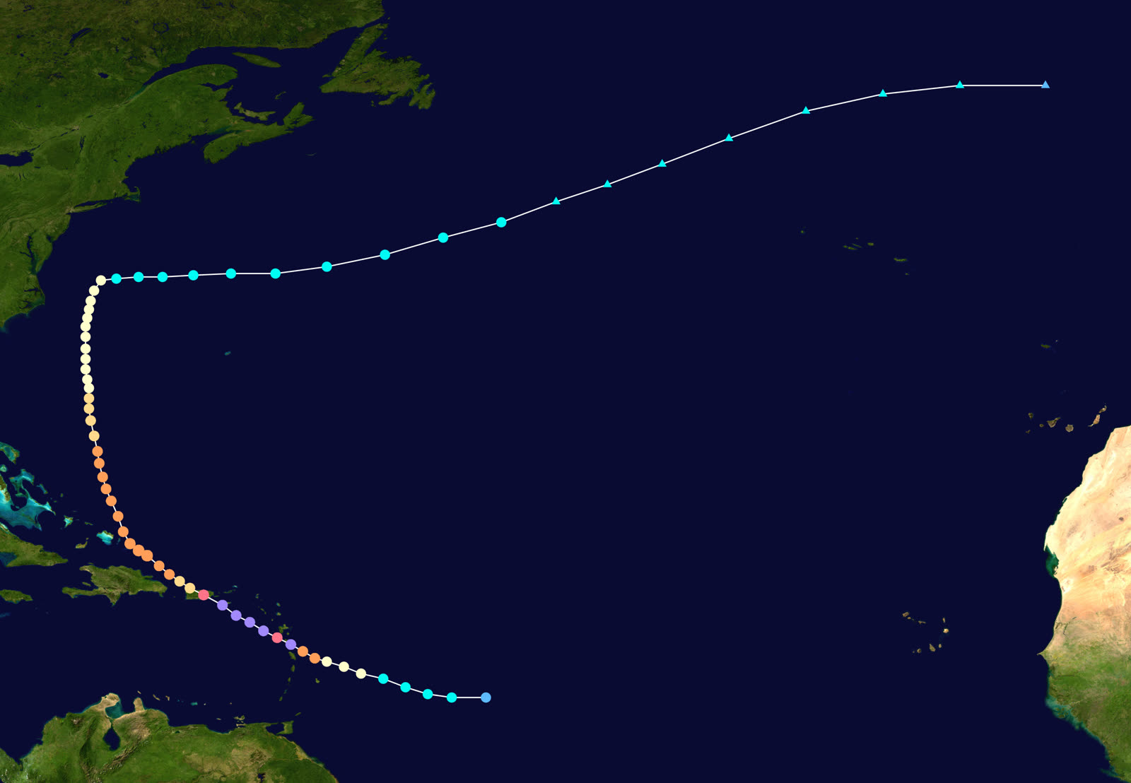 Best track of Hurricane Maria, September 16-30, 2017, Dominica at Category 5, Puerto Rico at Category 4