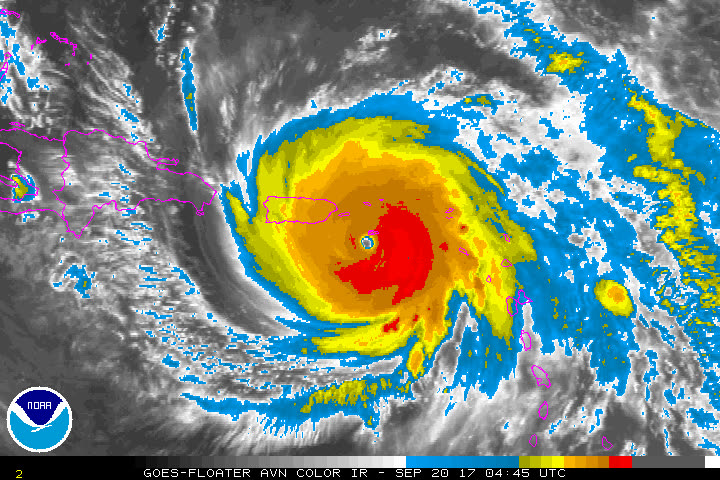 Satellite loop of Maria's eye approaching Yabucoa before dawn, September 20, 2017