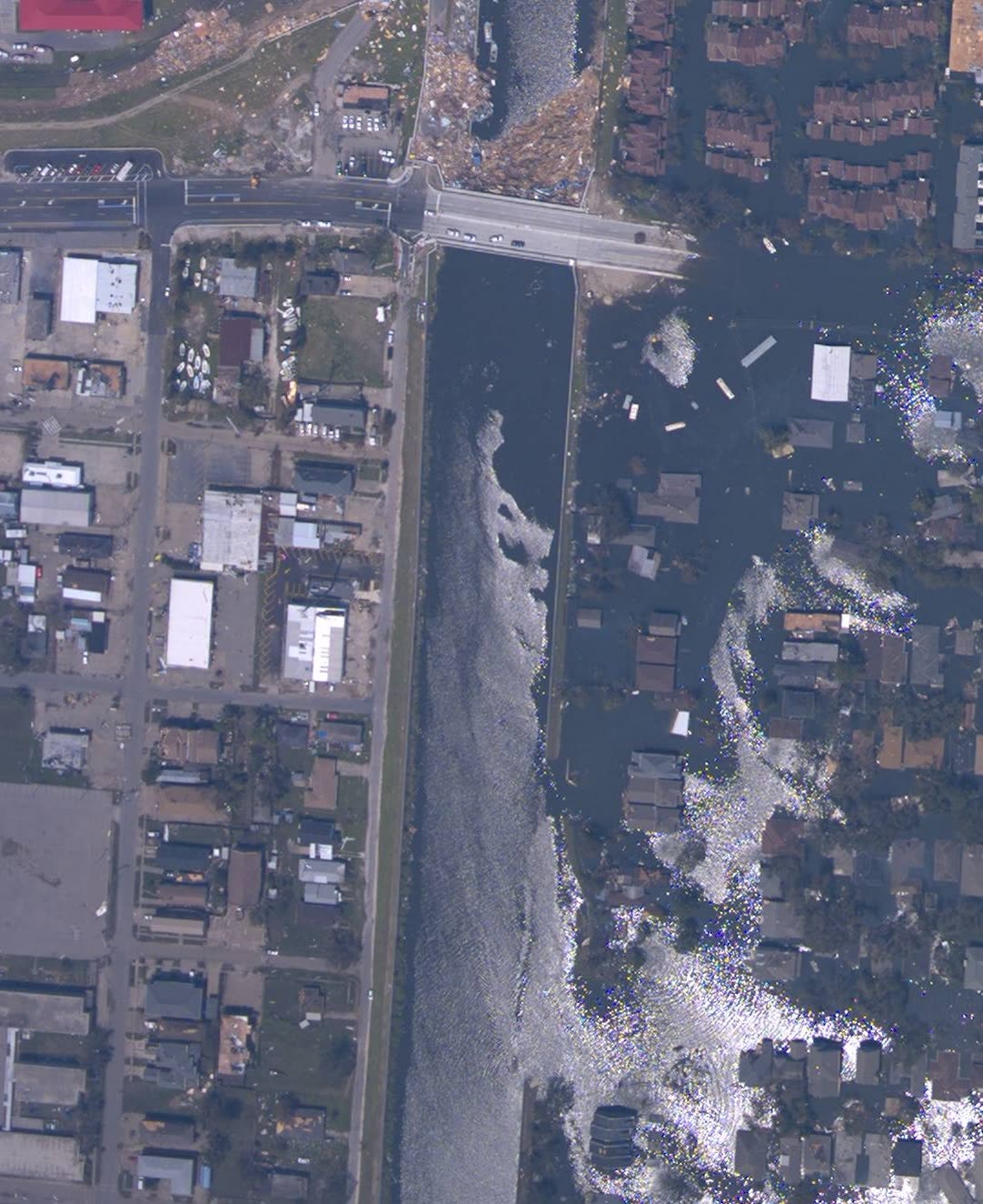 17th Street Canal floodwall breach, August 31, levee failures flooded about 80 percent of New Orleans
