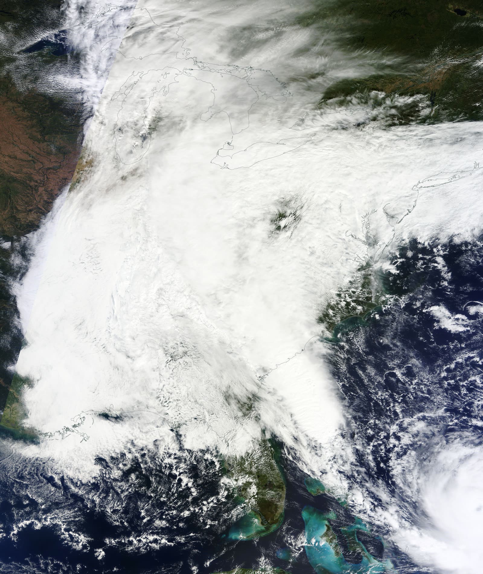 October 3, 2015: the stalled East Coast low with Hurricane Joaquin at lower right, firehosing tropical moisture into South Carolina