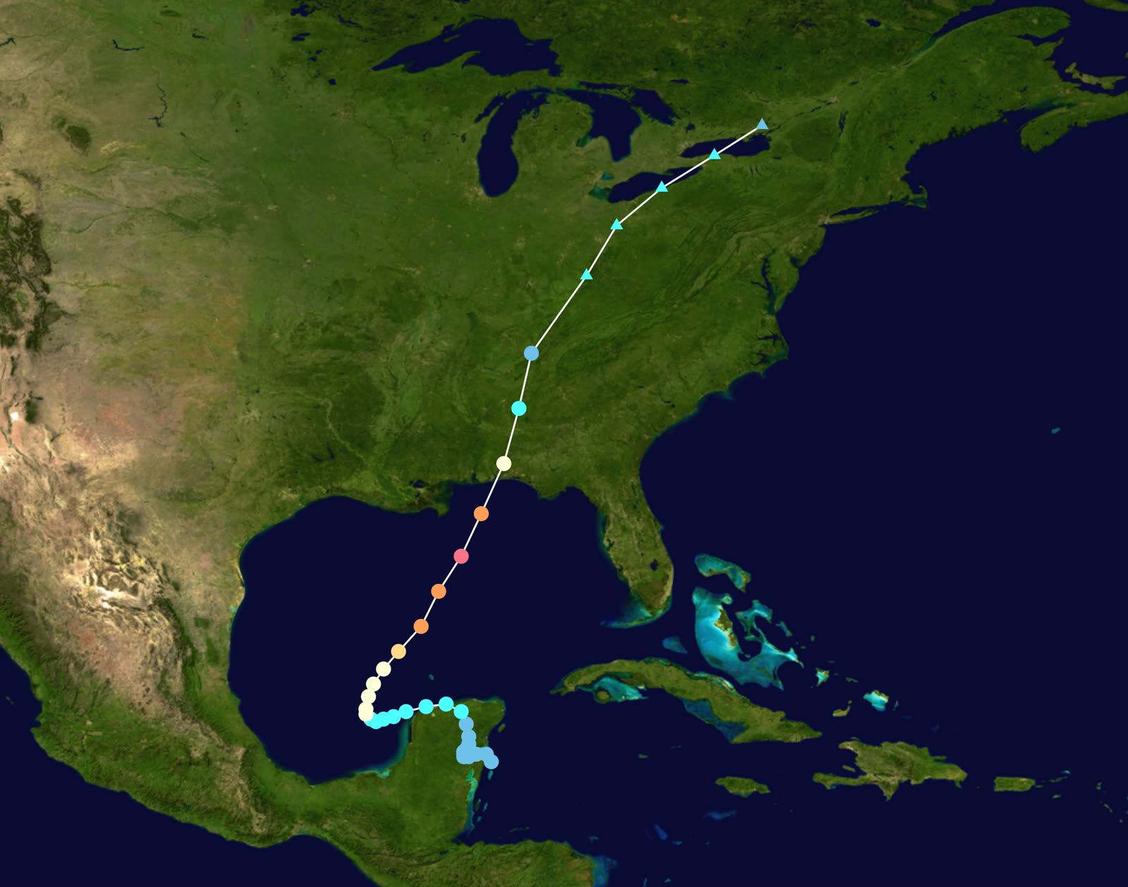 Best track of Hurricane Opal, September 27 - October 6, 1995 - from the Yucatan to the Panhandle to Ontario