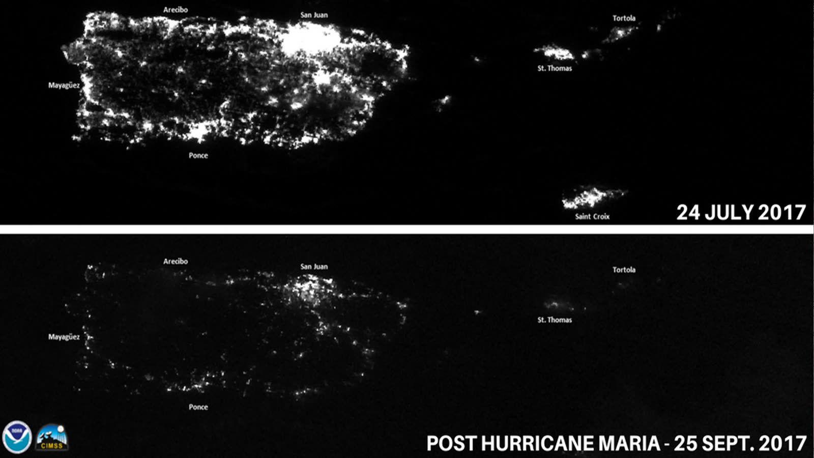 Puerto Rico's night lights before and after Maria, the largest blackout in U.S. history