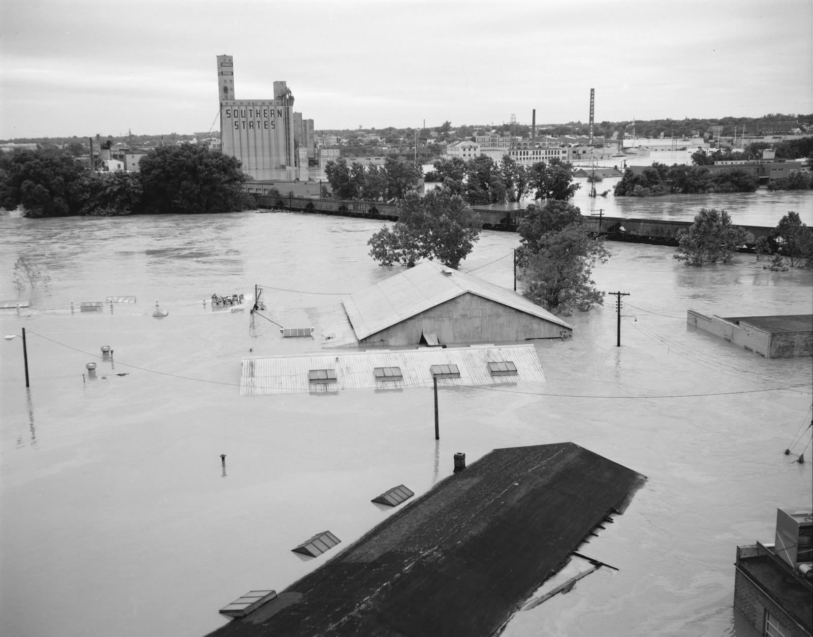Richmond, VA under Agnes floodwater, the James River crested at a record set against 200 years of records