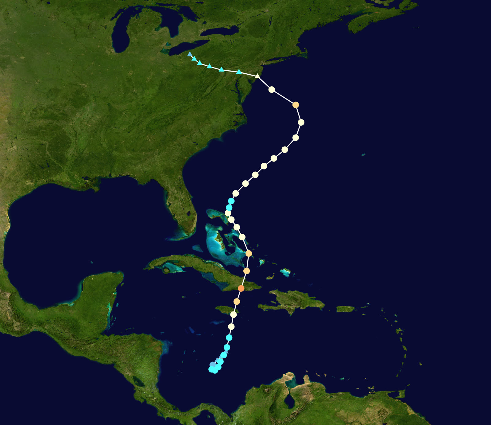 Best track of Hurricane Sandy, October 22-29, 2012, including the unprecedented left turn into New Jersey