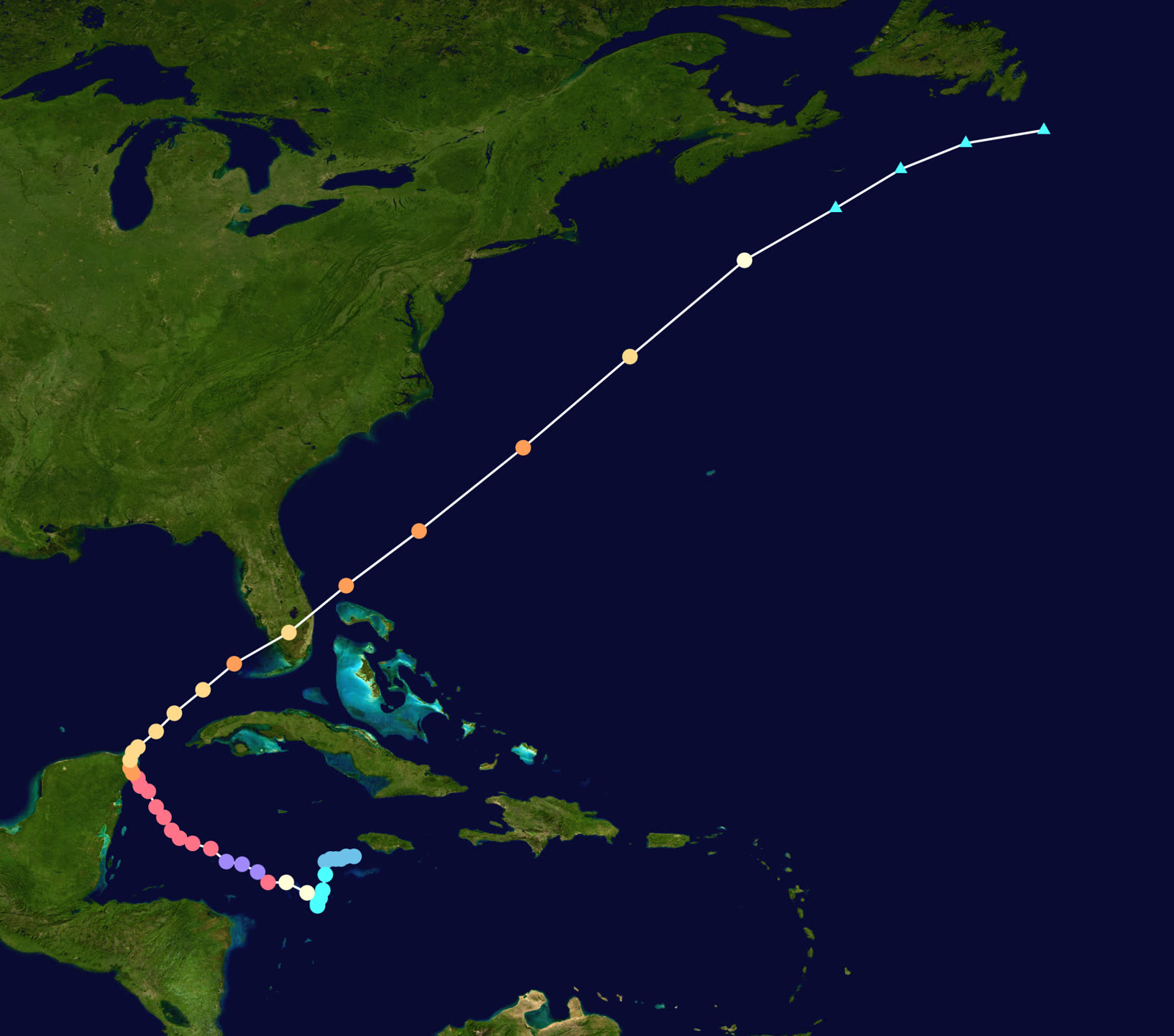 Best track of Hurricane Wilma, October 15-26, 2005 - Caribbean loop, Yucatan hit, then a fast northeast run across South Florida